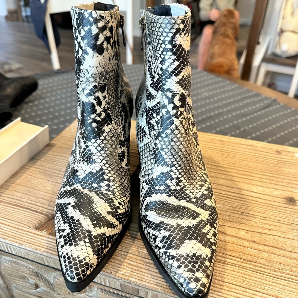 Blonde Bootie Elvina Snake Embossed Leather Waterproof side zip